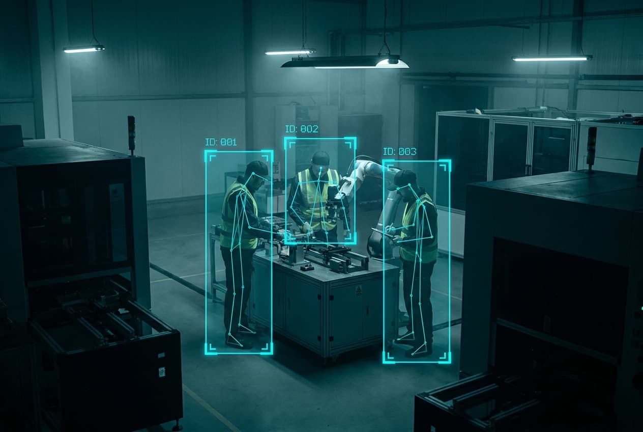 Rastreamento simultâneo de três colaboradores com identificadores individuais